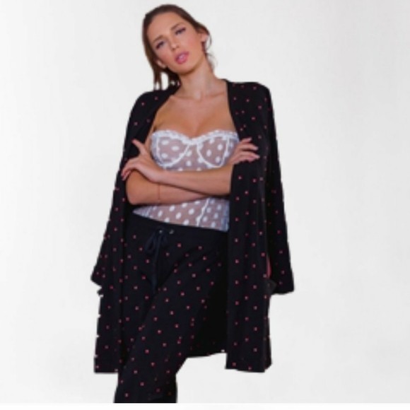 Plush Apparel Fleece-Lined Robe Tiny Pink Hearts - Picture 3 of 8